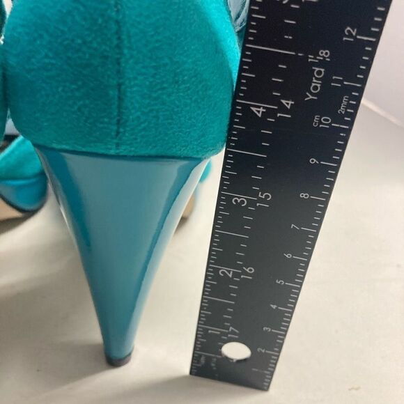 CATO Turquoise Ruffle Strap Hook & Loop Peep Toe Heels Size 7 - Picture 3 of 11